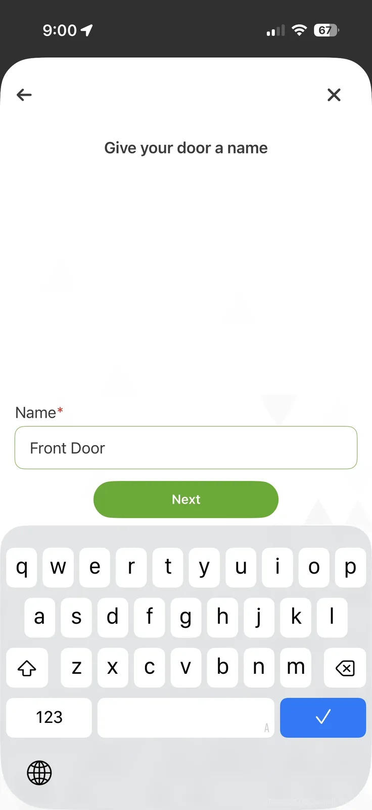 Paxton Solo app door naming screen for configuring the access point