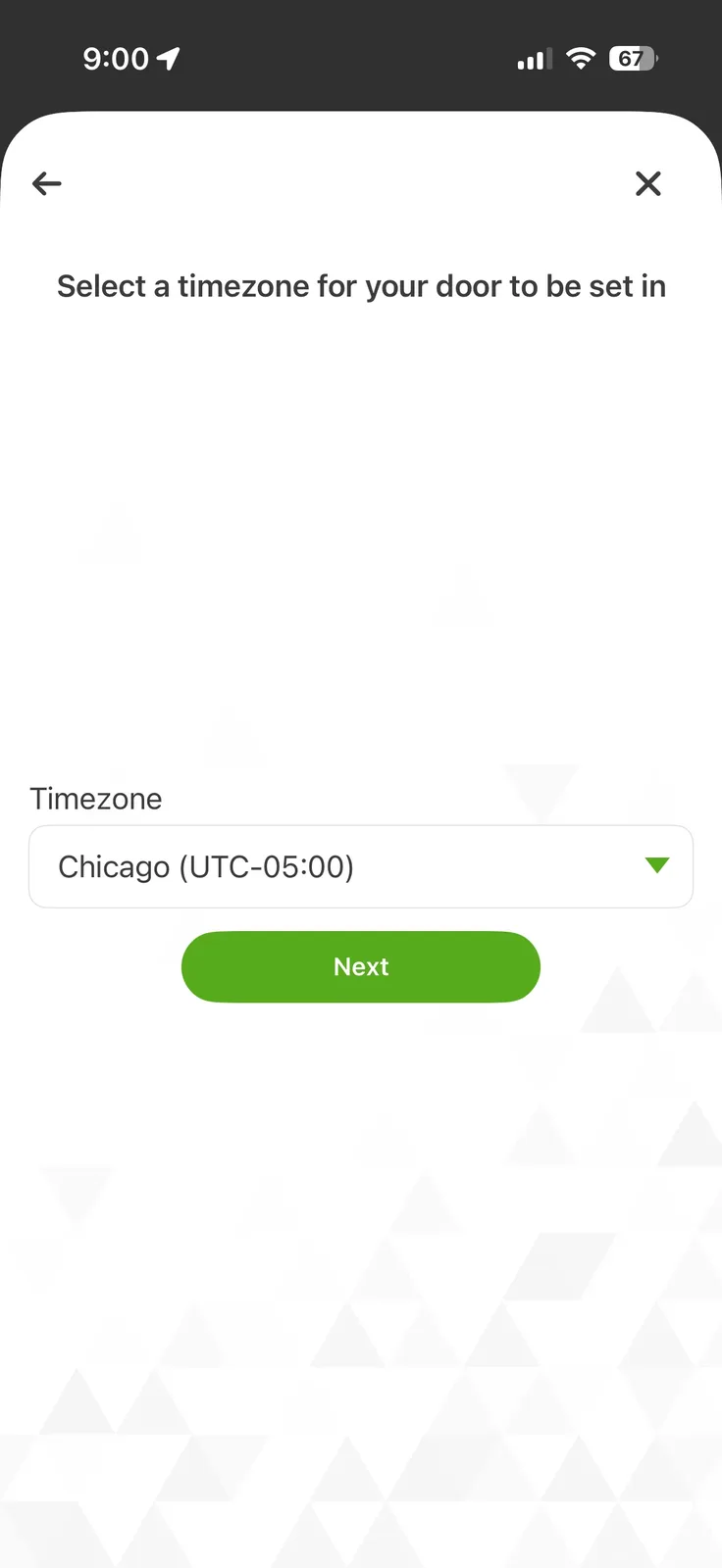 Paxton Solo app timezone selection screen showing America/Chicago timezone