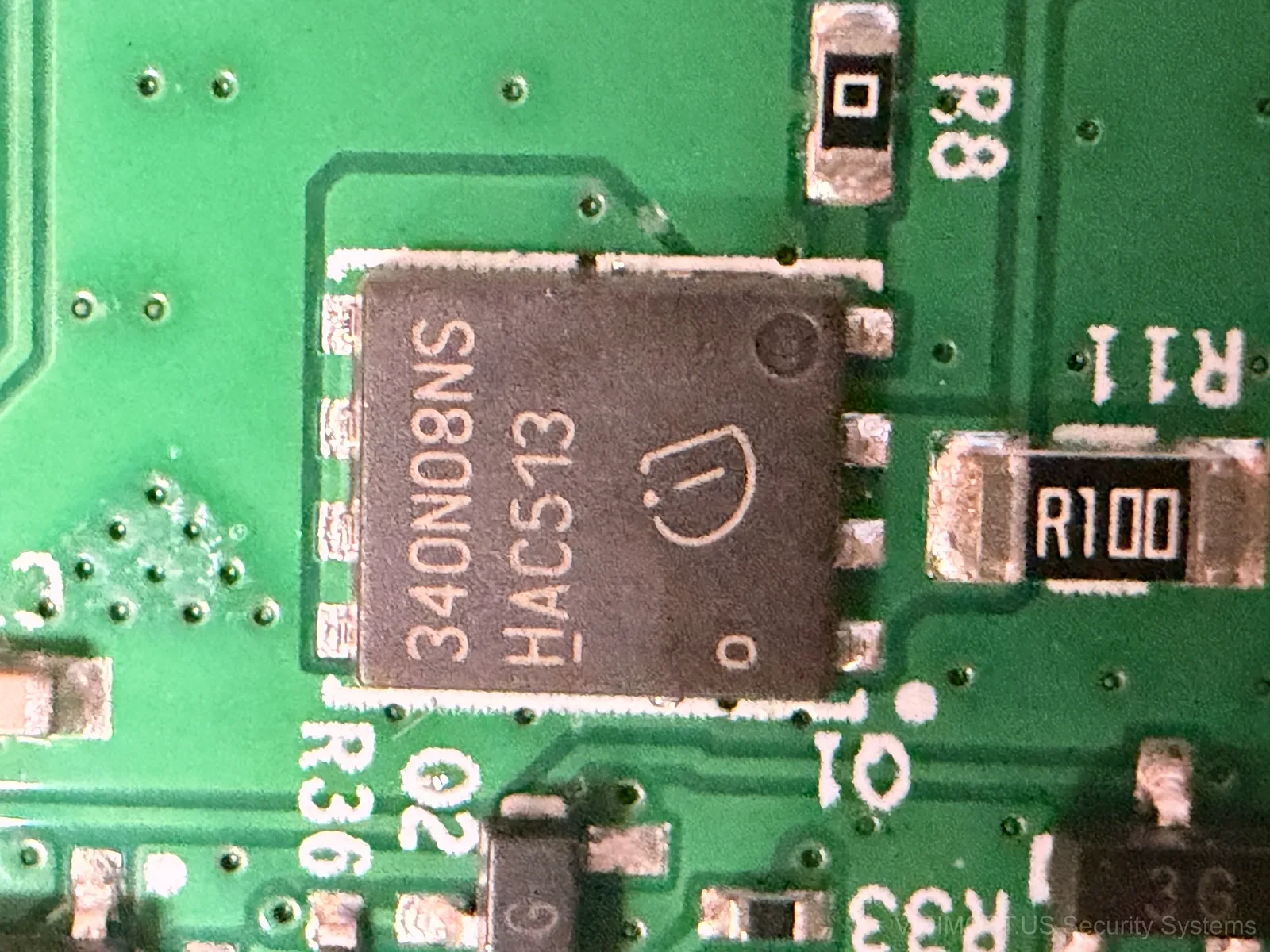 Infineon 340N08NS power MOSFET chip on Paxton Solo controller for relay switching