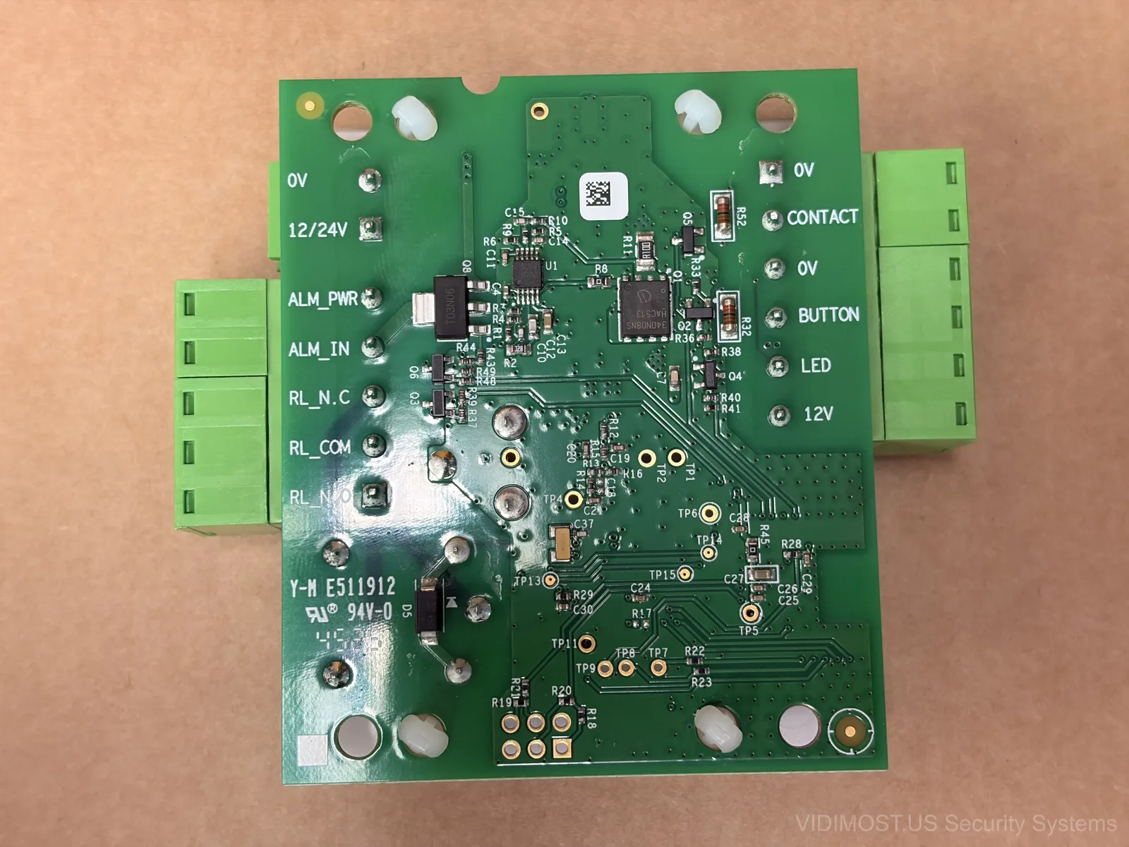 Paxton Solo controller PCB with labeled terminal blocks for power relay and sensors